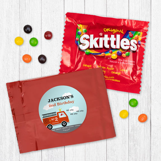 Personalized Kids Birthday Fire Truck Skittles Favor Bag