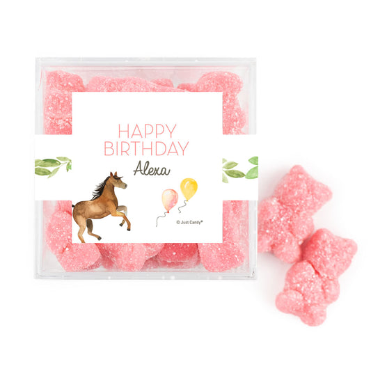 Personalized Horse Birthday JUST CANDY® favor cube with Sugar Sanded Gummy Bears Wild Horse