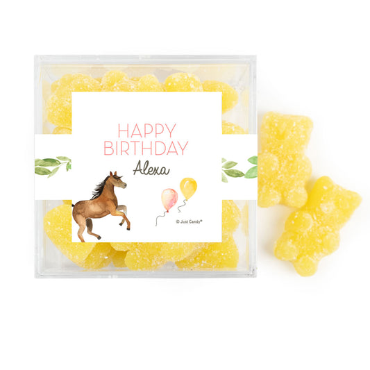 Personalized Horse Birthday JUST CANDY® favor cube with Sugar Sanded Gummy Bears Wild Horse