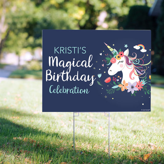 Personalized Kids Birthday Unicorn Yard Sign and Stake