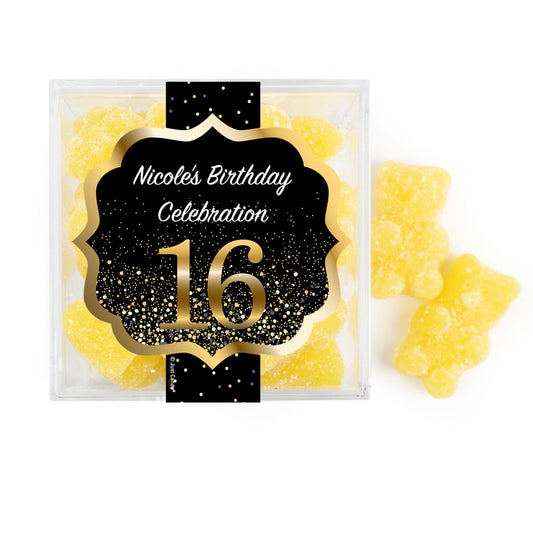 Personalized Sweet 16 Elegant Birthday Bash JUST CANDY® favor cube with Sugar Sanded Gummy Bears