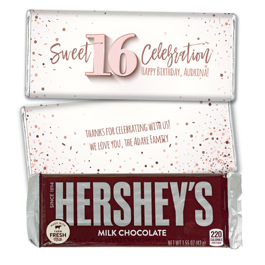Personalized Sweet 16 Rose Gold Confetti Hershey's Milk Chocolate Bar