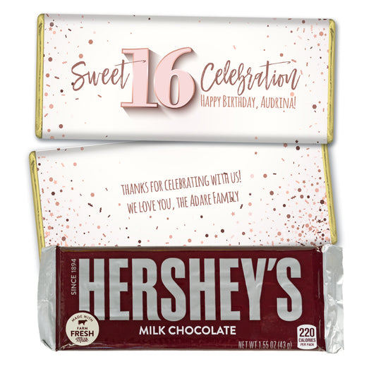 Personalized Sweet 16 Rose Gold Confetti Hershey's Milk Chocolate Bar