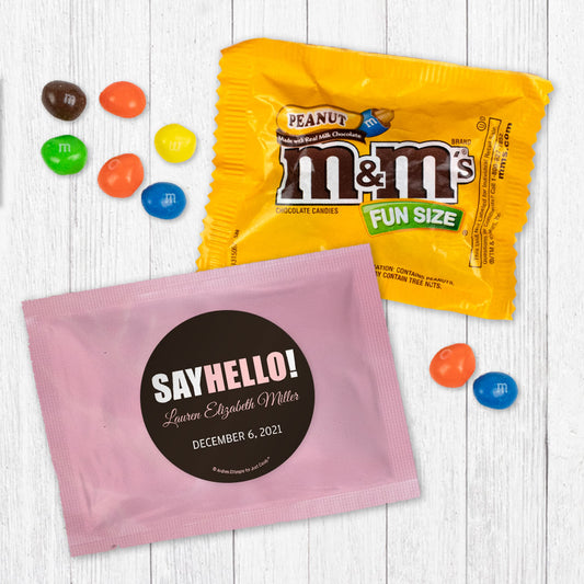 Personalized Say Hello! Baby Girl Announcement Candy Favor Bag - M&Ms or Skittles