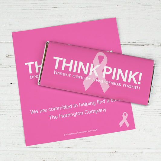 Personalized Bonnie Marcus Breast Cancer Awareness Simply Pink Chocolate Bar Wrappers Only