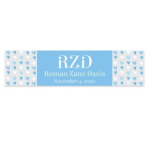 Personalized Baby Boy Announcements Blue Hearts 5 Ft. Banner