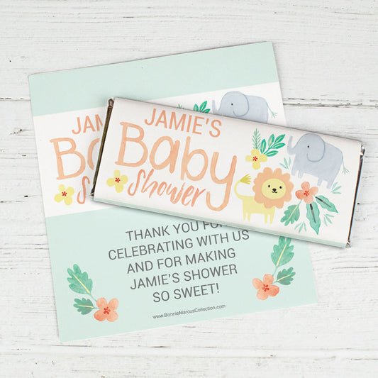Personalized Bonnie Marcus Baby Shower Watercolor Flowers Chocolate Bar Wrappers Only