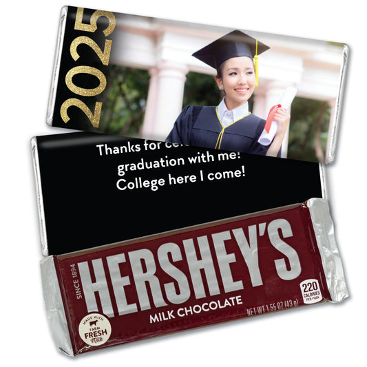 Personalized Bonnie Marcus Graduation Photo Glitter Year Hershey's Milk Chocolate Bar & Wrapper
