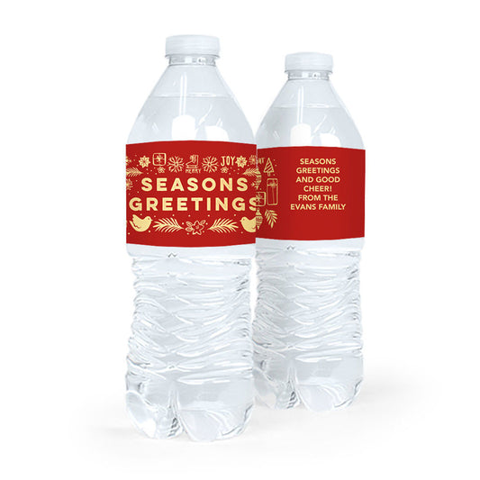 Personalized Christmas Seasons Greetings Water Bottle Sticker Labels (5 Labels)