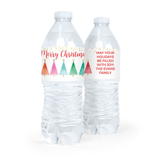 Personalized Christmas Shimmering Pines Water Bottle Sticker Labels (5 Labels)