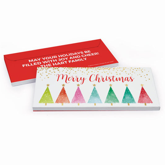 Deluxe Personalized Christmas Shimmering Pines Candy Bar Favor Box