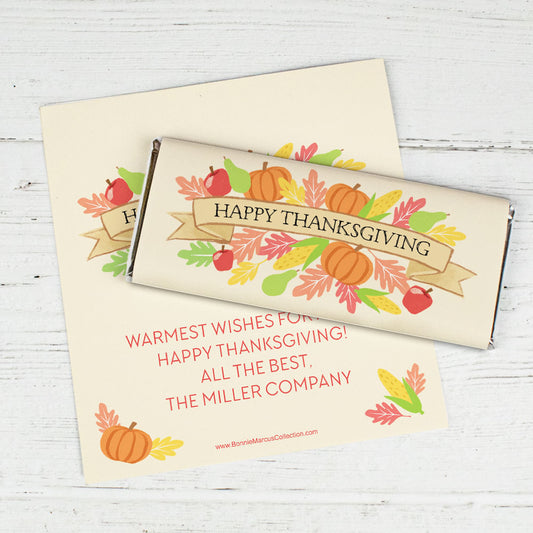 Personalized Bonnie Marcus Thanksgiving Happy Harvest Chocolate Bar Wrappers