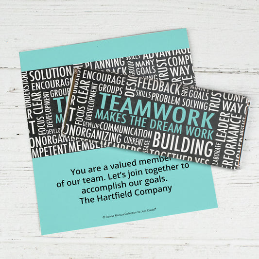 Personalized Bonnie Marcus Collection Teamwork Word Cloud Chocolate Bar Wrapper Only