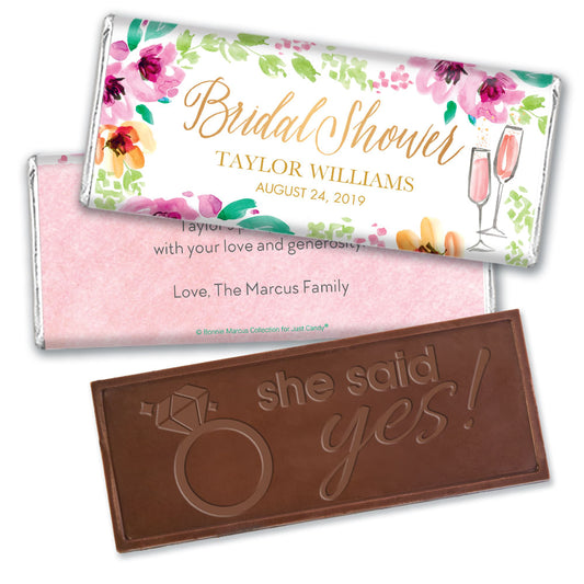 Personalized Bonnie Marcus Birdal Shower Botanical Bubbly Embossed Chocolate Bar & Wrapper
