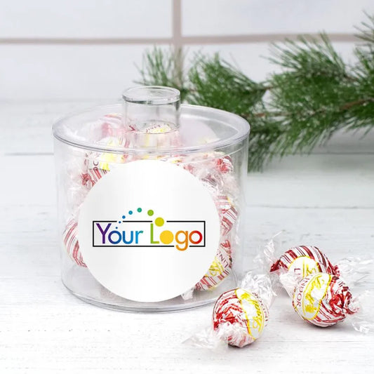 Personalized Add Your Logo Lindor Truffles Short Canister Gift - Peppermint Truffles