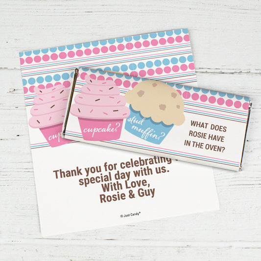Gender Reveal Baby Shower Cupcakes Personalized Chocolate Bar Wrappers
