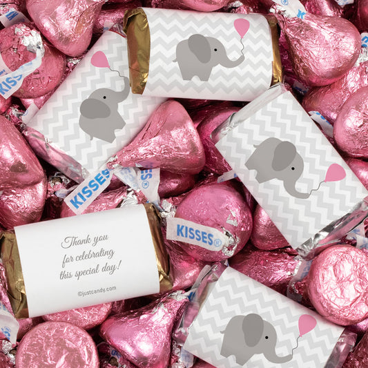 Girl Baby Shower Elephant Hershey's Miniatures and Kisses 1.52lb Bag - 124 Pieces