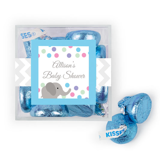 Personalized Baby Shower Elephant Favor Cube with Hershey's Kisses