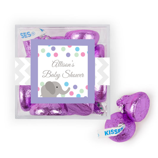 Personalized Baby Shower Elephant Favor Cube with Hershey's Kisses