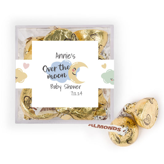 Personalized Baby Shower Over the Moon Favor Cube with Hershey's Kisses