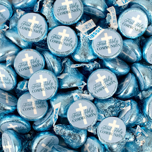 Assembled First Holy Communion Blue Hershey's Kisses Candy 13.6oz Bag 85ct
