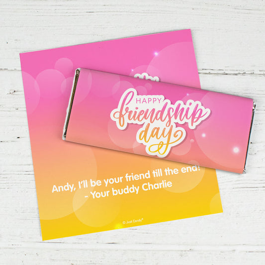 Personalized Happy Friendship Day Pink Bubbly Chocolate Bar Wrappers