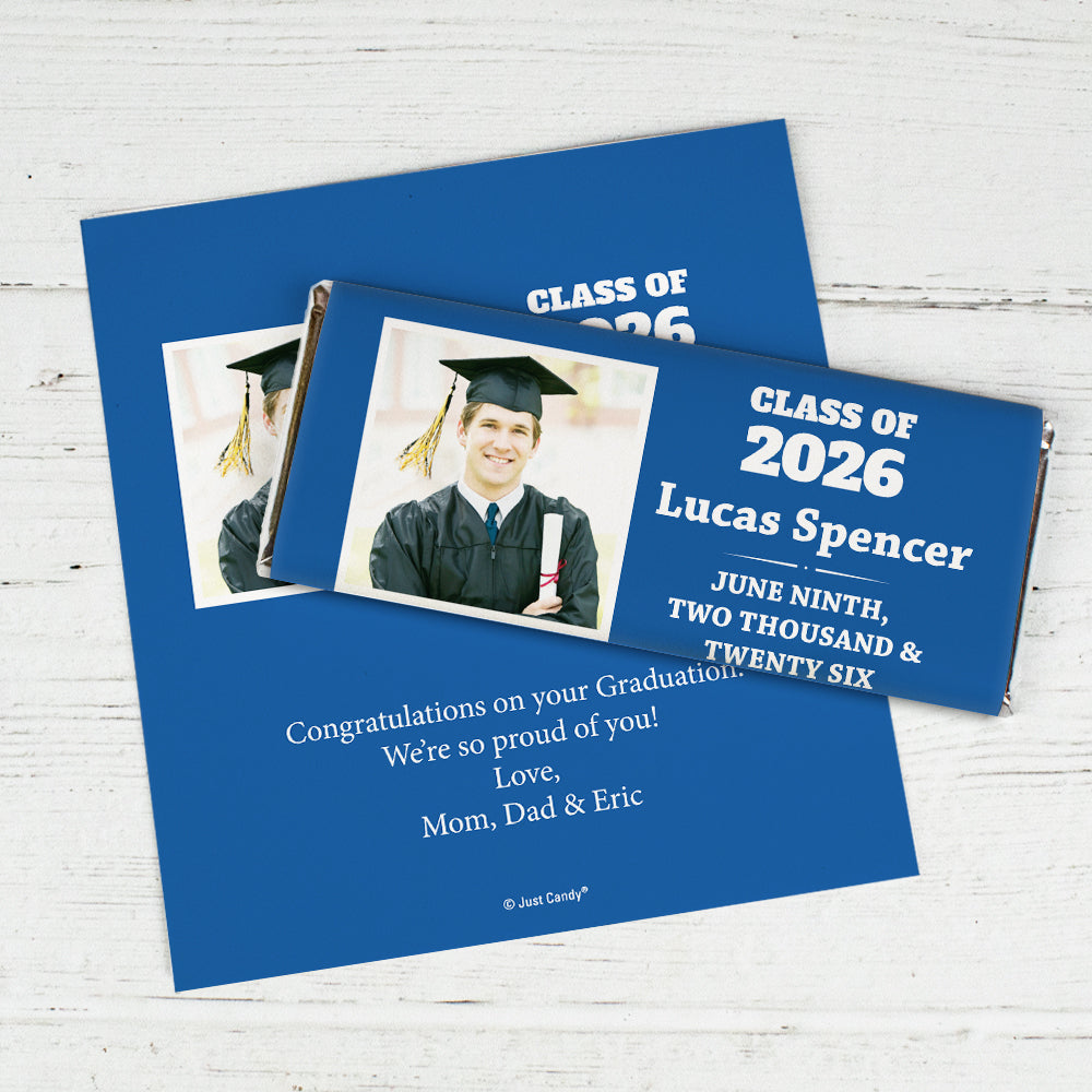 Graduation Personalized Chocolate Bar Wrappers Simple Photo – Just Candy