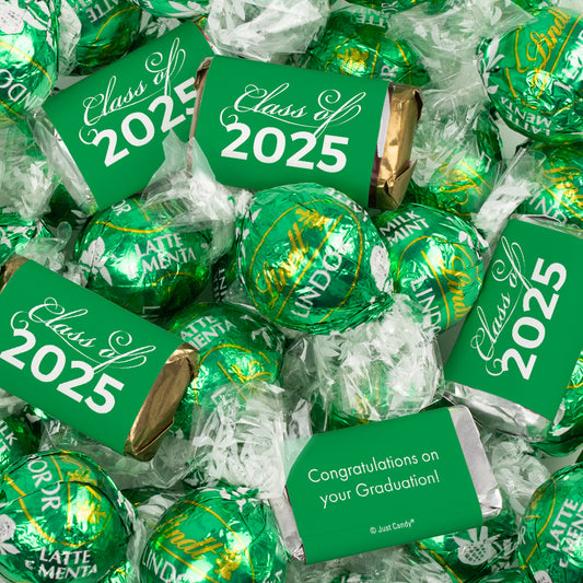 Green Graduation Chocolate Mix - Hershey's Miniatures and Lindor Truffles - 65 Pieces