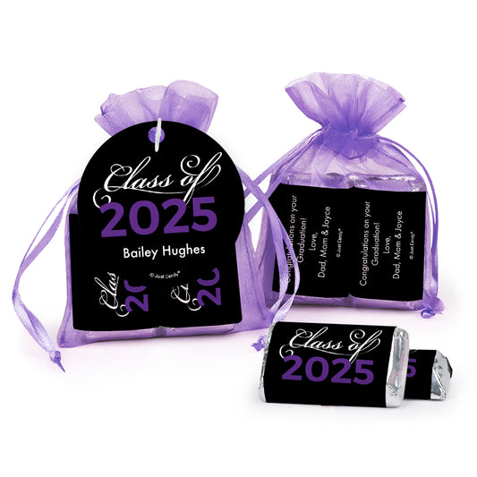 Personalized Graduation Purple Class Of Hershey's Miniatures in XS Organza Bags with Gift Tag