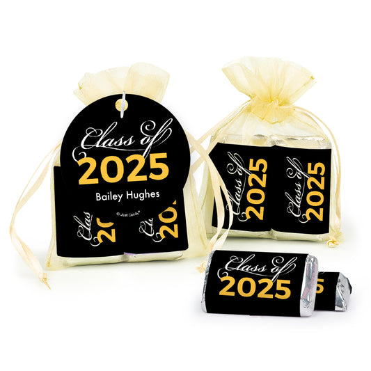 Personalized Graduation Yellow Class Of Hershey's Miniatures in XS Organza Bags with Gift Tag