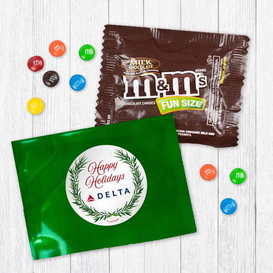 Personalized Happy Holidays Winter Greenery Candy Favor Bag - M&Ms or Skittles