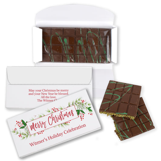 Personalized Merry Christmas Botanicals Dubai Chocolate Bar 7.4oz