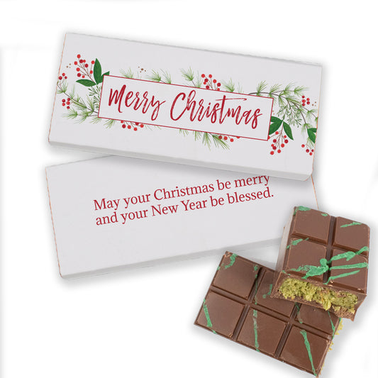 Personalized Merry Christmas Botanicals Dubai Chocolate Bar 3.8oz