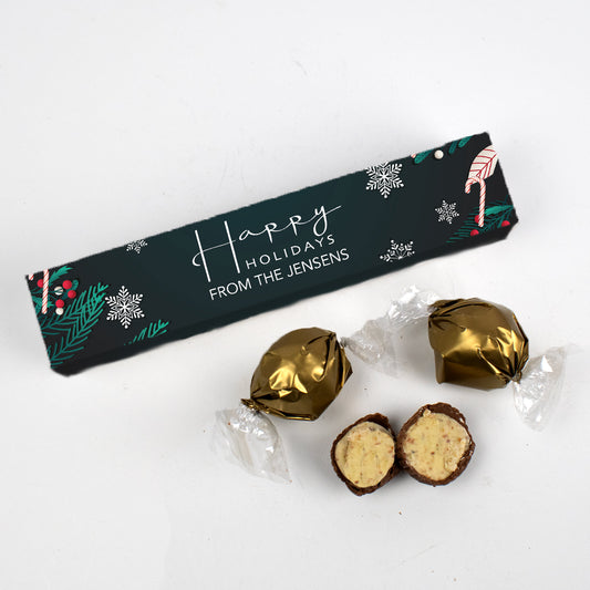 Personalized Happy Holidays Dubai Chocolate Truffle Favor Box