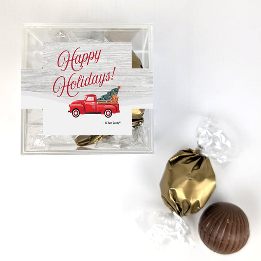 Happy Holidays JUST CANDY® favor cube with Dubai Truffles - Red Truck