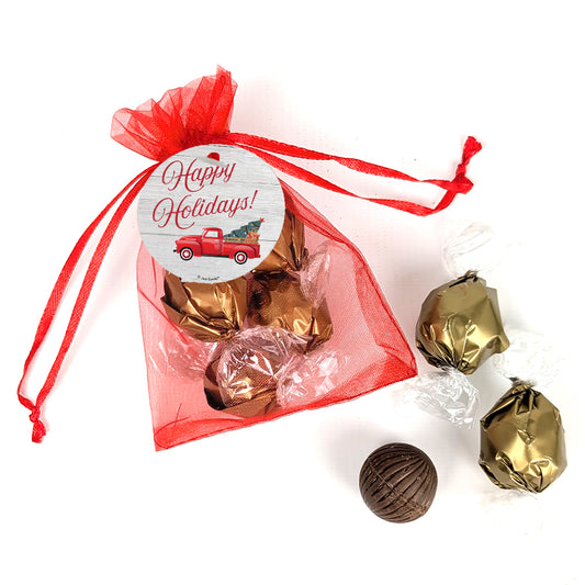 Happy Holidays Dubai Truffles Organza Favor - Red Truck