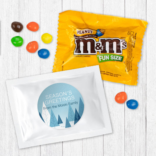 Personalized Snowy Field Season's Greeting Candy Favor Bag - M&Ms or Skittles
