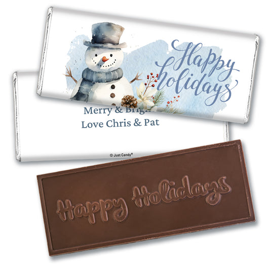 Personalized Happy Holidays Snowman Embossed Chocolate Bar