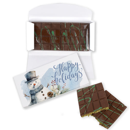 Happy Holidays Snowman Dubai Chocolate Bar 7.4oz