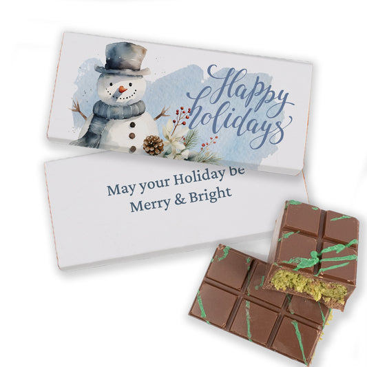 Happy Holidays Snowman Dubai Chocolate Bar 3.8oz