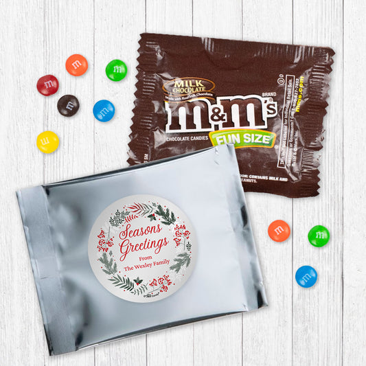 Personalized Christmas Ombre Wreath Candy Favor Bag - M&Ms or Skittles
