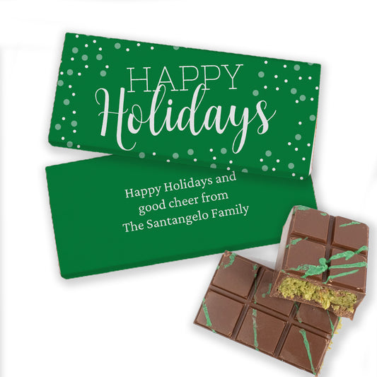 Personalized Happy Holidays Dubai Chocolate Bar 3.8oz