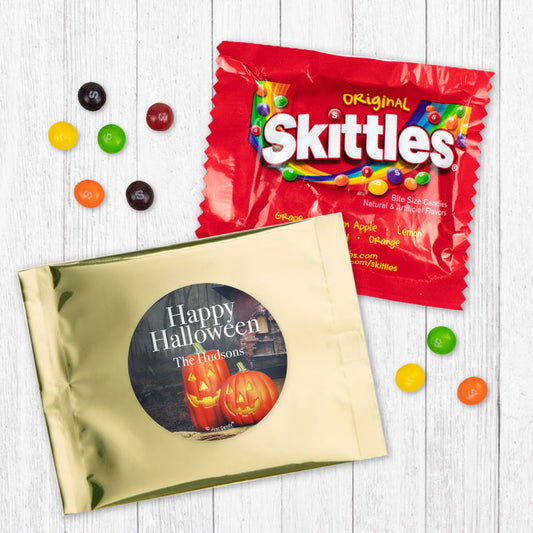 Personalized Halloween Pumpkin Greetings Candy Favor Bag - M&Ms or Skittles