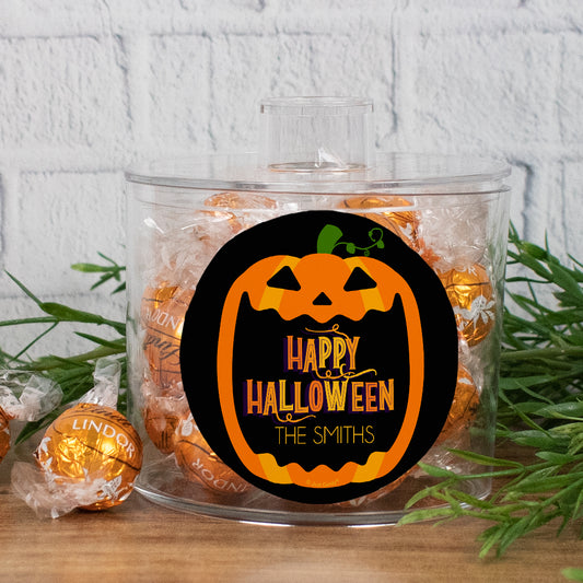 Personalized Halloween Lindor Truffles Canister Gift - Pumpkin