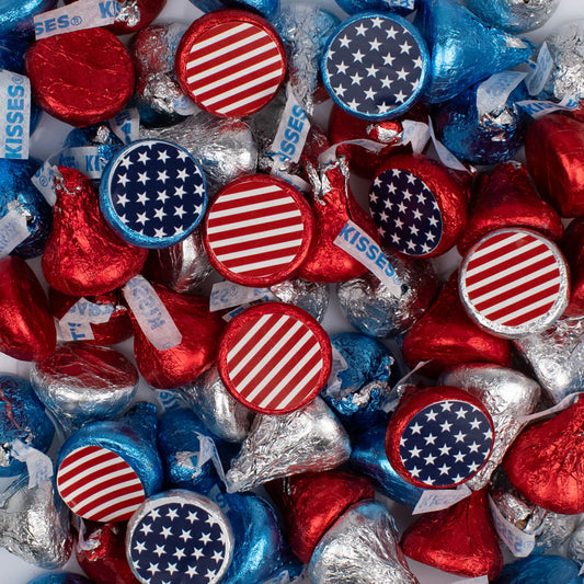 Assembled Patriotic Hershey's Kisses Candy 13.6oz Bag 85ct and Stars & Stripes Stickers