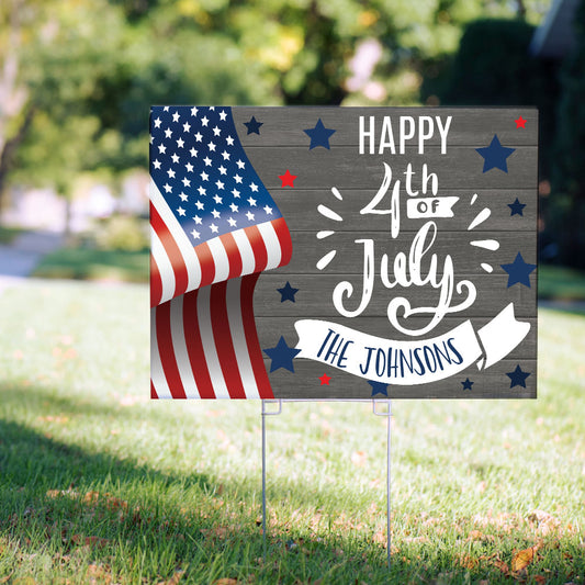 Personalized 4th of July Yard Sign and Stake - Rustic
