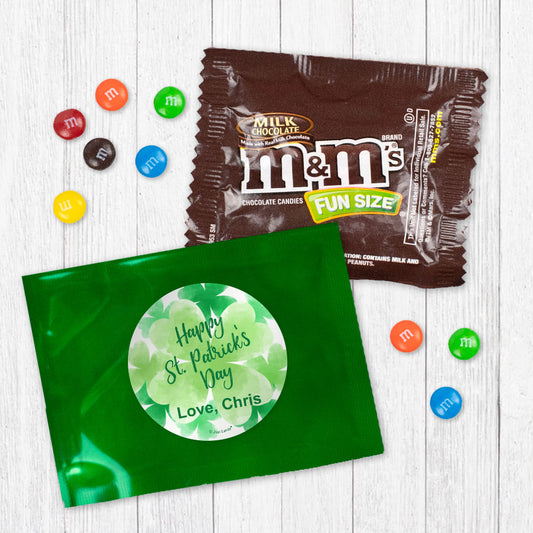 Personalized Happy St Patricks Day Watercolor Clovers Candy Favor Bag - M&Ms or Skittles