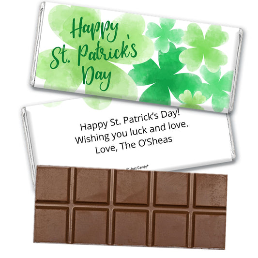 Personalized St. Patrick's Day Watercolor Clovers Hershey's Milk Chocolate Bar & Wrapper
