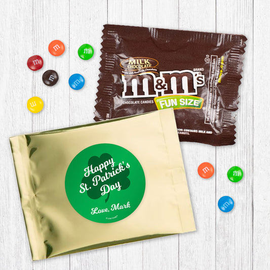 Personalized Happy St Patricks Day Clover Candy Favor Bag - M&Ms or Skittles