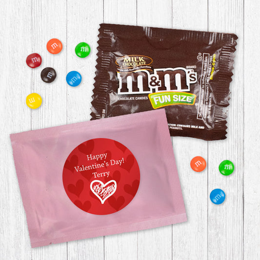 Personalized Valentine's Day Scribble Hearts Candy Favor Bag - M&Ms or Skittles